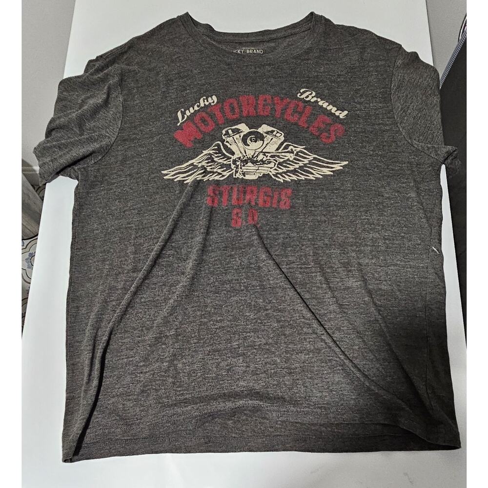 Lucky Brand Shirt Mens Large Gray Motorcycles South Dakota Sturgis Biker